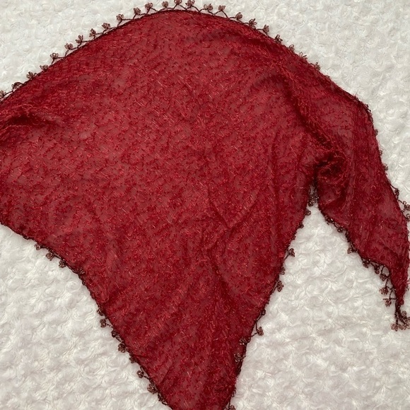 Sterling Styles Red Beaded Triangle Wrap | Formal Evening Shawl OS - Picture 6 of 9